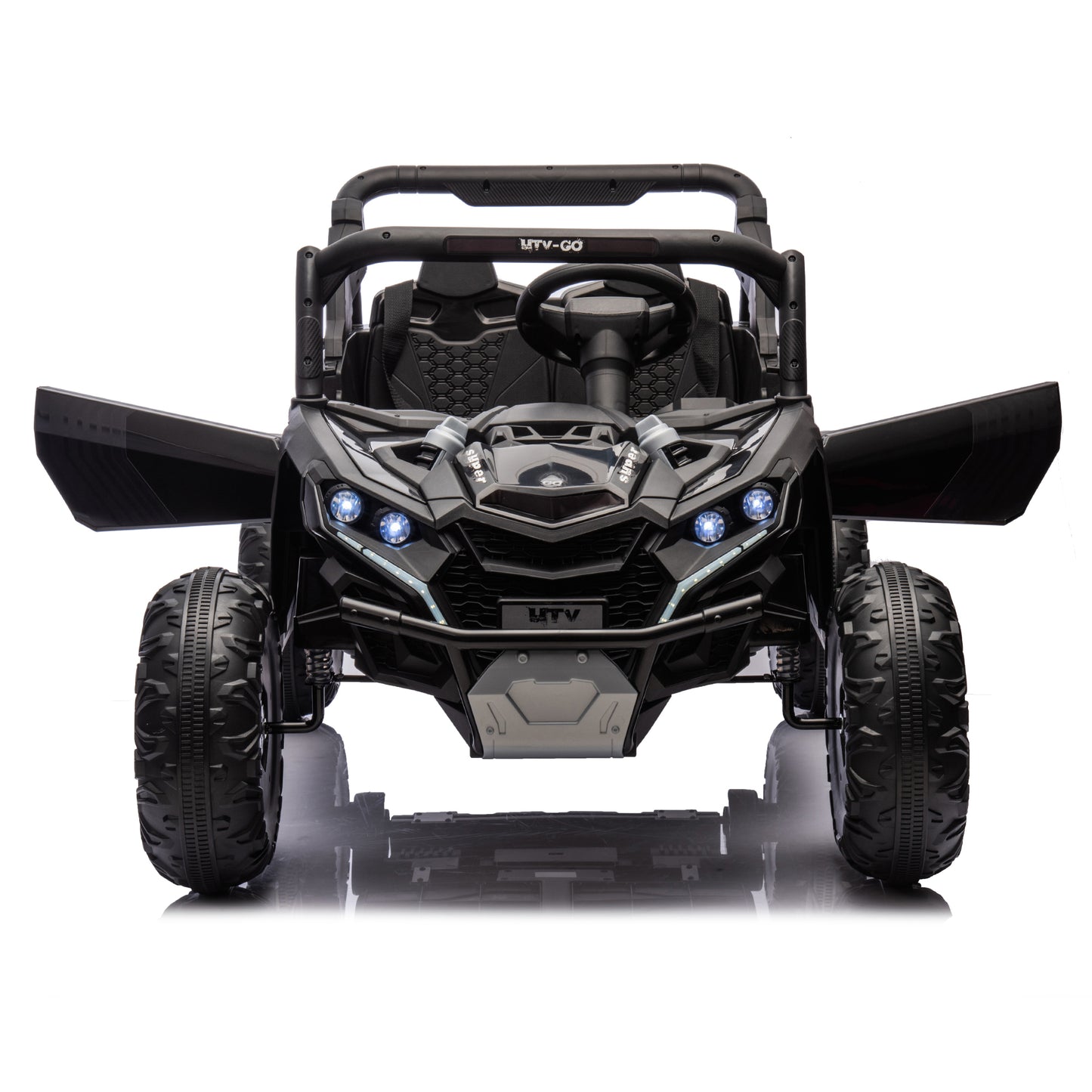 24V Two-Seater Kids Ride On UTV W/Parents Remote Control,Four-Wheel Suspension,Slow Start,Large wheel design,Anti-collision bar,Storage space,Music,USB,Bluetooth,Volume control,LED lights for Kids 3+.