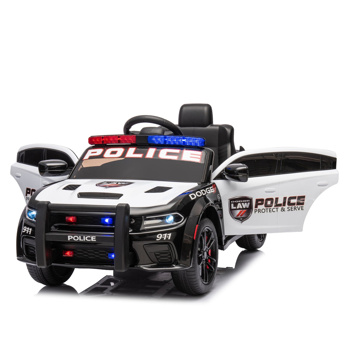 Licensed Dodge Charger,12v Kids ride on police car W/Parents Remote Control,anti-collision bar,Front& top alarm light design,Police car sticker,megaphone,three-speed,slow start,Four wheel suspension.