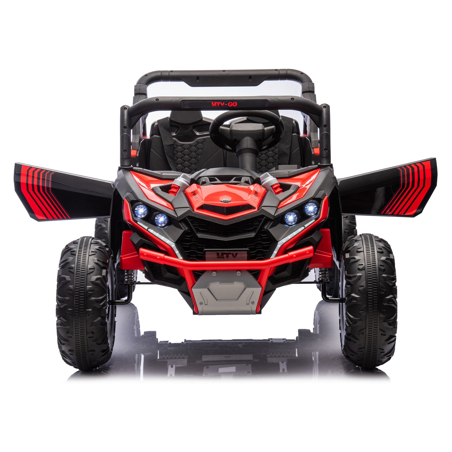 24V Two-Seater Kids Ride On UTV W/Parents Remote Control,Four-Wheel Suspension,Slow Start,Large wheel design,Anti-collision bar,Storage space,Music,USB,Bluetooth,Volume control,LED lights for Kids 3+.