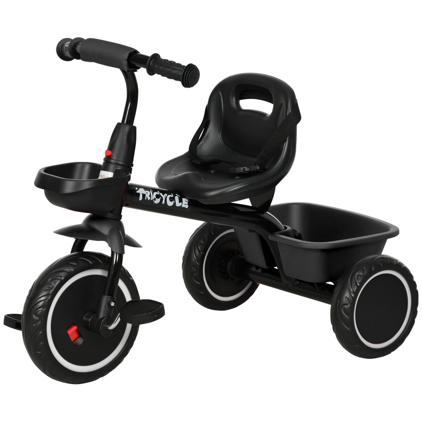 Qaba Tricycle for Toddlers Age 2-5 with Adjustable Seat, Toddler Bike with Storage Baskets for Girls and Boys, Black