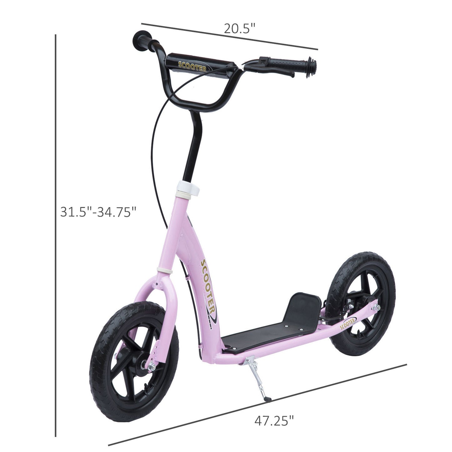 HOMCOM Kick Scooter for Kids 5-12 Years Old, Big Wheel Kids Scooter with Adjustable Height Handlebar, Non-slip Footplate, Rear Brake, Pink