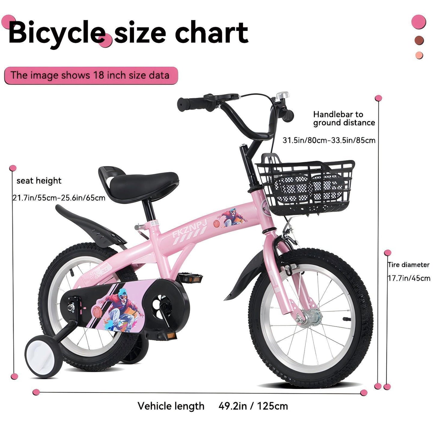 FKZNPJ 18 inch sporty kids bike with training wheels and stand Adjustable saddle Suitable for boys and girls aged 5-10 years tall Height 45-57 inches Available in a variety of colors