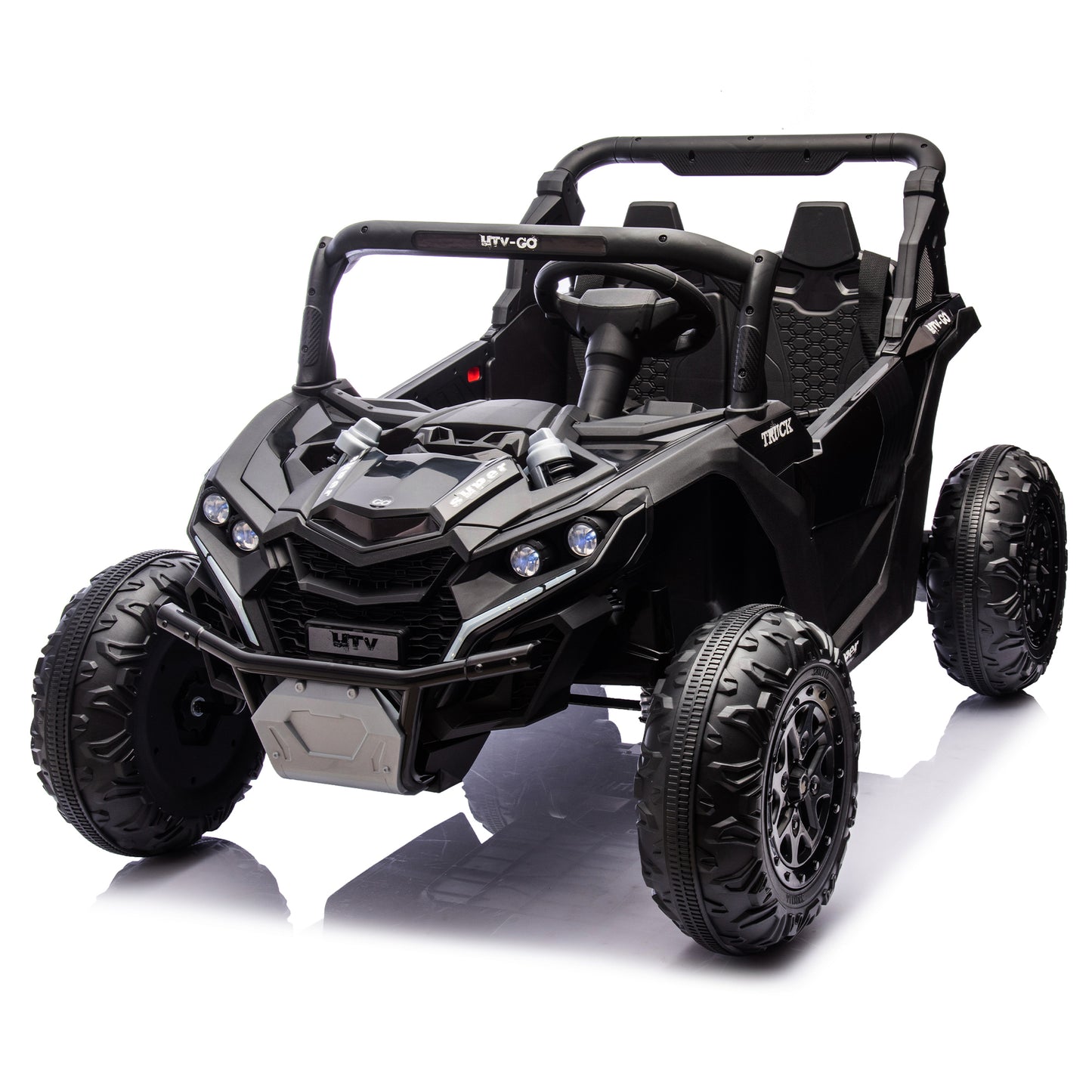 24V Two-Seater Kids Ride On UTV W/Parents Remote Control,Four-Wheel Suspension,Slow Start,Large wheel design,Anti-collision bar,Storage space,Music,USB,Bluetooth,Volume control,LED lights for Kids 3+.