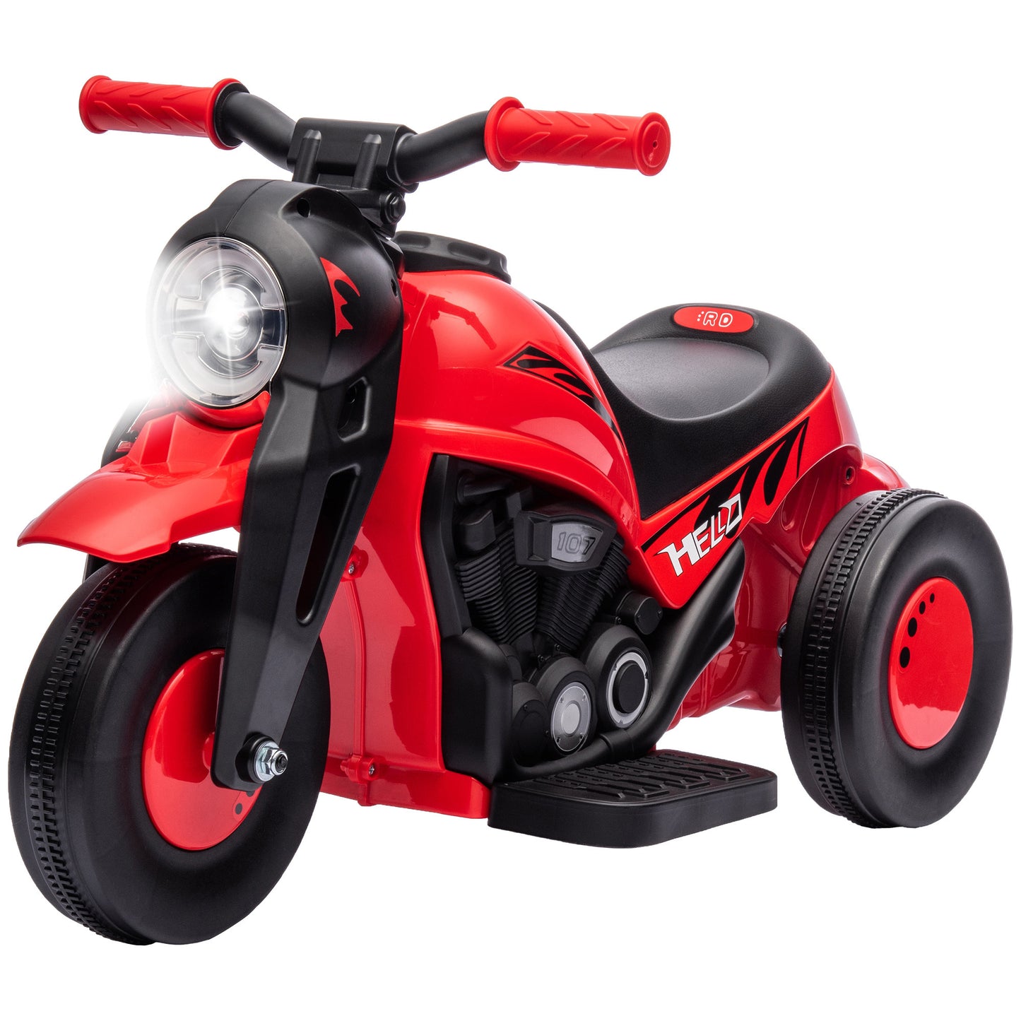 Qaba Ride on Bubble Car, 6V Kids Motorcycle, 3 Wheeled 2 MPH Electric Motorbike for Toddler with LED Headlight, Music, Forward & Reserve, Red