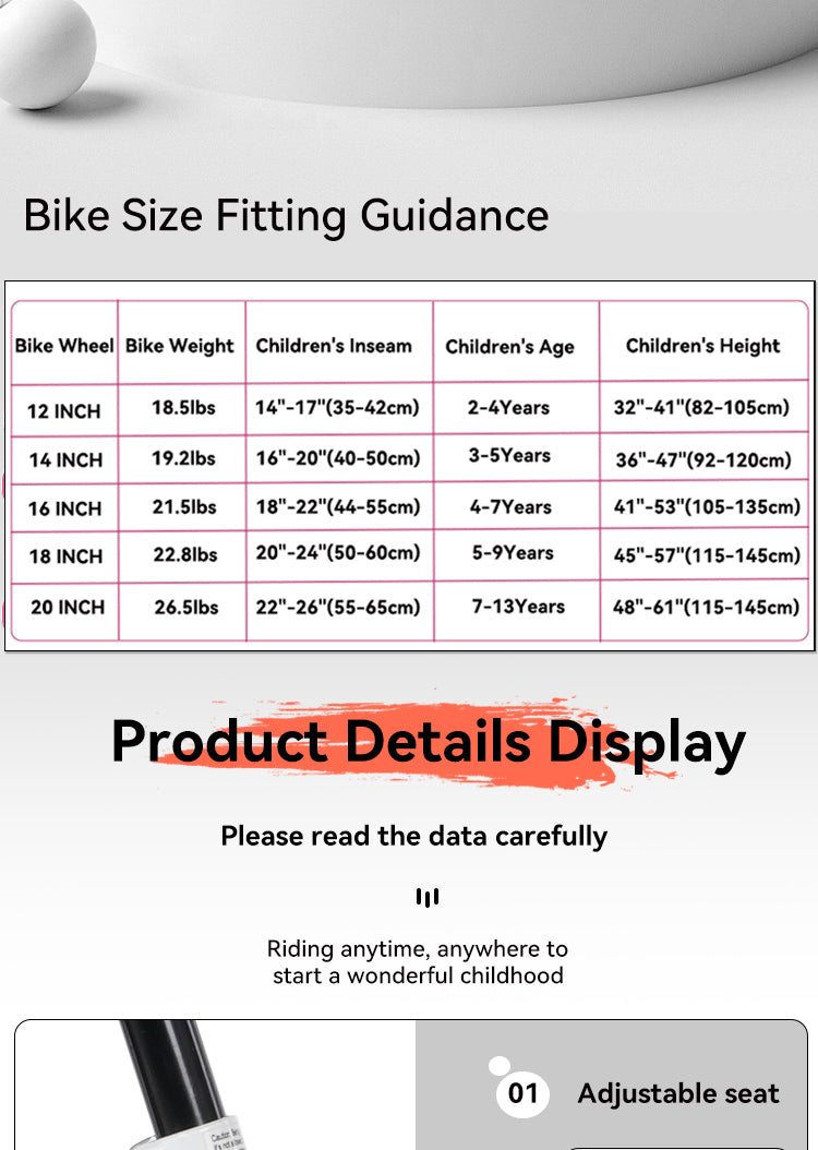 FKZNPJ 18 inch sporty kids bike with training wheels and stand Adjustable saddle Suitable for boys and girls aged 5-10 years tall Height 45-57 inches Available in a variety of colors