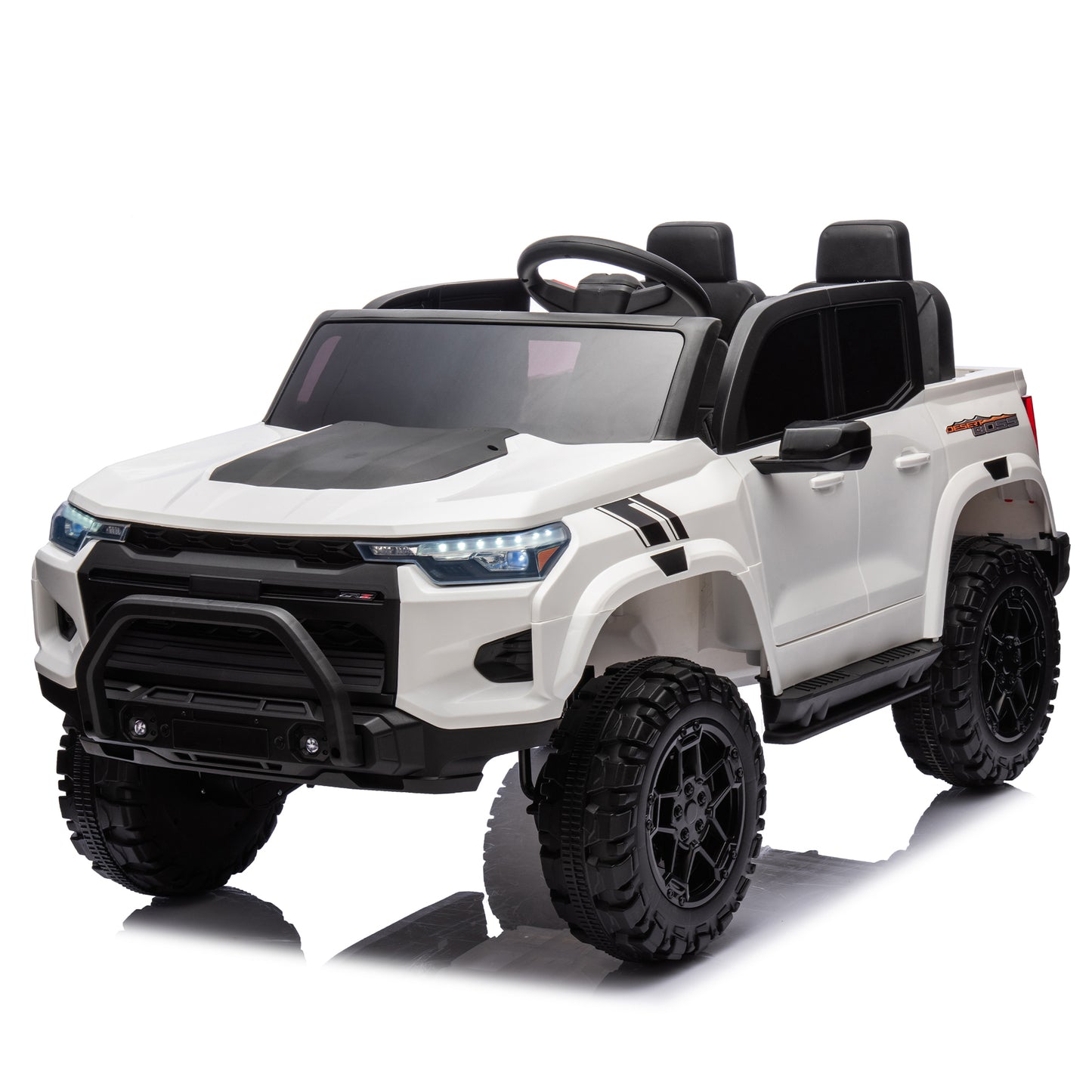 24V10A Two-seater Kids Ride On Electric Pickup, kids ride on toy W/parents remote control,4WD 800W motors,Two Safety belts,High Gate Safety Design,USB,Bluetooth, Speed 2.49-3.73MPH for kids aged 3+.