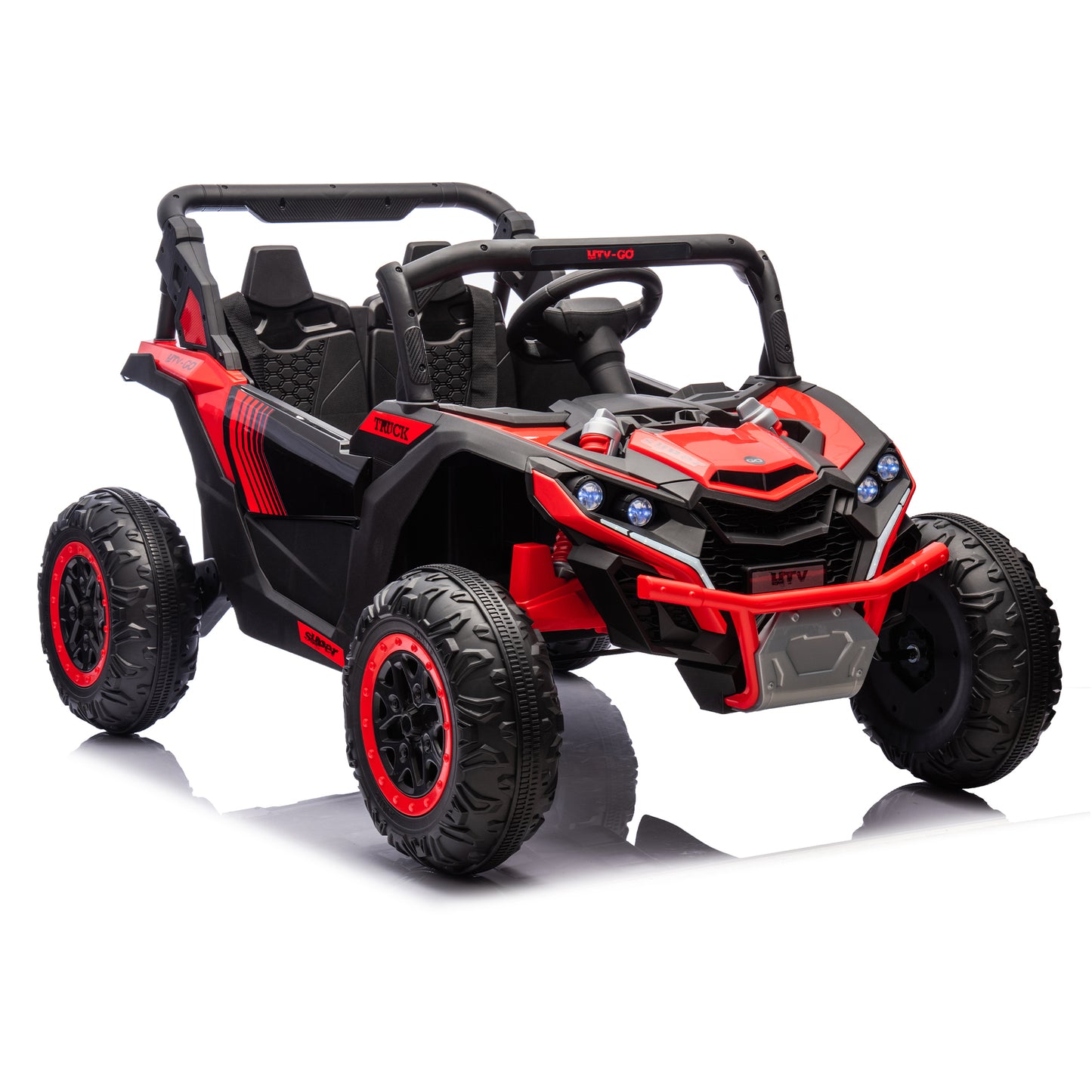 24V Two-Seater Kids Ride On UTV W/Parents Remote Control,Four-Wheel Suspension,Slow Start,Large wheel design,Anti-collision bar,Storage space,Music,USB,Bluetooth,Volume control,LED lights for Kids 3+.