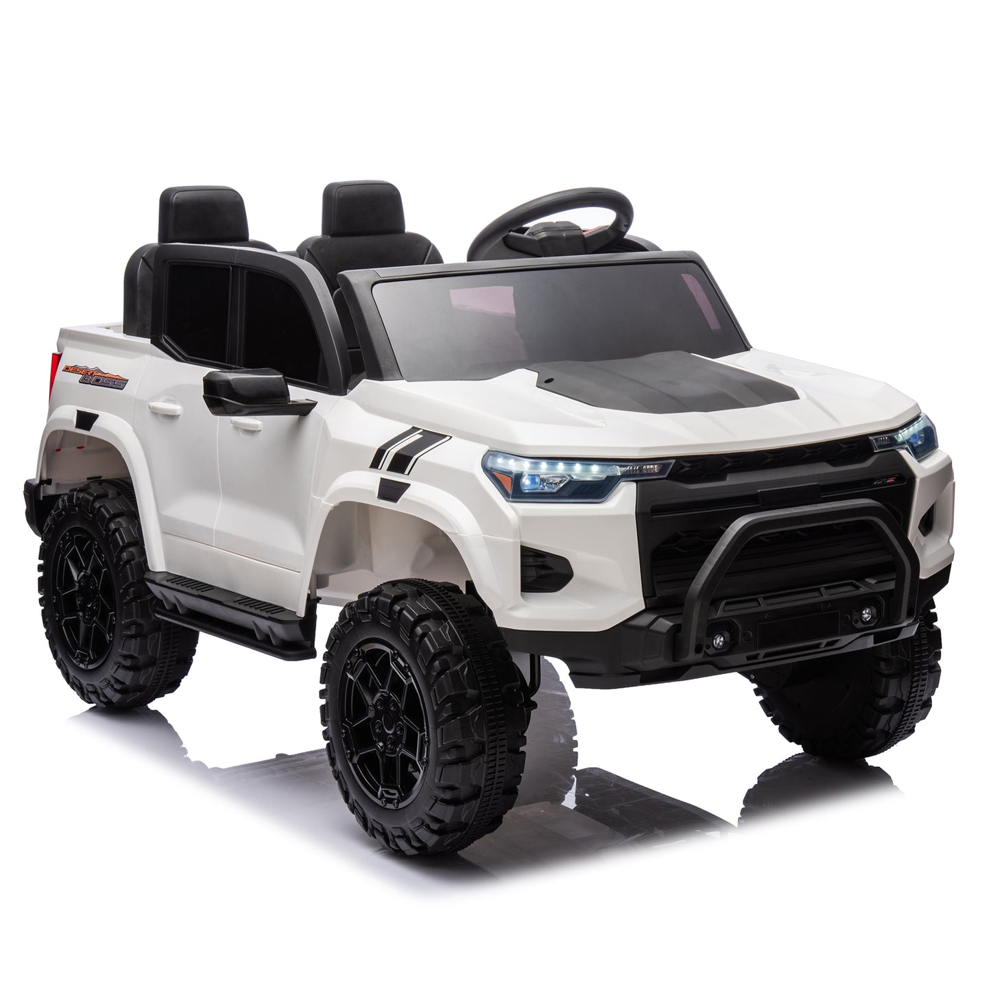 24V10A Two-seater Kids Ride On Electric Pickup, kids ride on toy W/parents remote control,4WD 800W motors,Two Safety belts,High Gate Safety Design,USB,Bluetooth, Speed 2.49-3.73MPH for kids aged 3+.