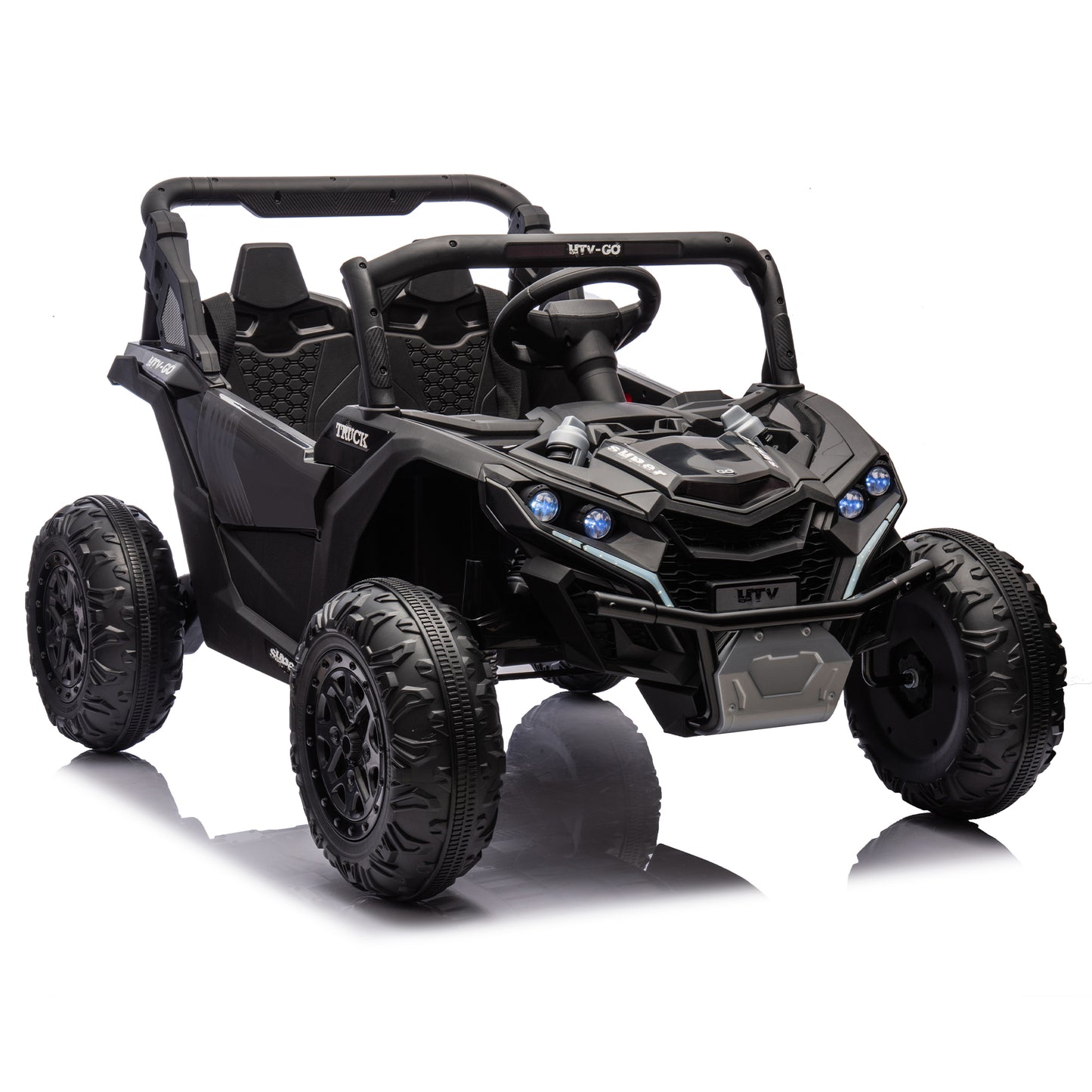 24V Two-Seater Kids Ride On UTV W/Parents Remote Control,Four-Wheel Suspension,Slow Start,Large wheel design,Anti-collision bar,Storage space,Music,USB,Bluetooth,Volume control,LED lights for Kids 3+.