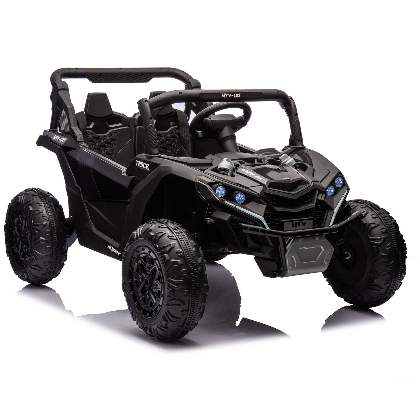 24V Two-Seater Kids Ride On UTV W/Parents Remote Control,Four-Wheel Suspension,Slow Start,Large wheel design,Anti-collision bar,Storage space,Music,USB,Bluetooth,Volume control,LED lights for Kids 3+.