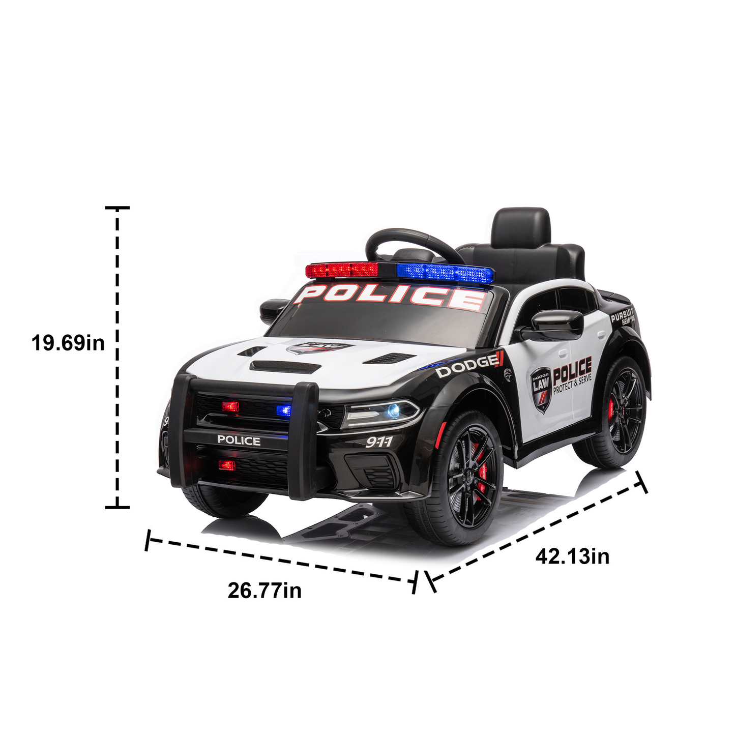 Licensed Dodge Charger,12v Kids ride on police car W/Parents Remote Control,anti-collision bar,Front& top alarm light design,Police car sticker,megaphone,three-speed,slow start,Four wheel suspension.