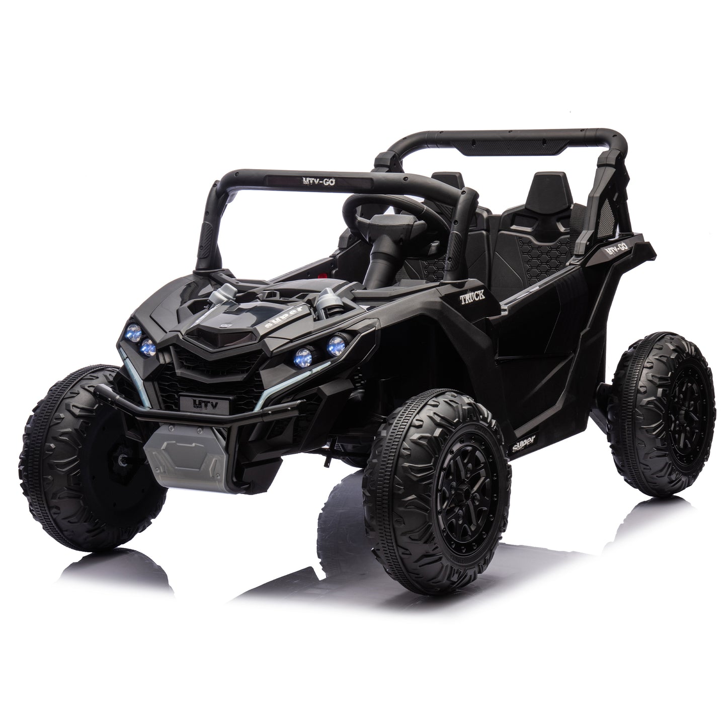 24V Two-Seater Kids Ride On UTV W/Parents Remote Control,Four-Wheel Suspension,Slow Start,Large wheel design,Anti-collision bar,Storage space,Music,USB,Bluetooth,Volume control,LED lights for Kids 3+.