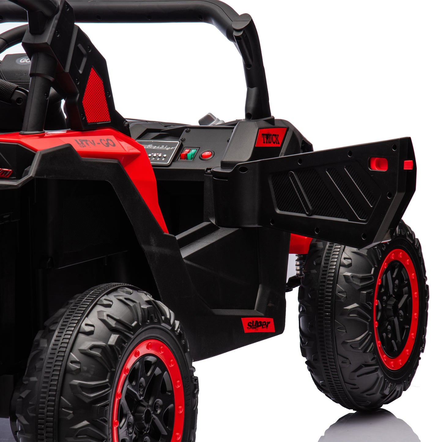 24V Two-Seater Kids Ride On UTV W/Parents Remote Control,Four-Wheel Suspension,Slow Start,Large wheel design,Anti-collision bar,Storage space,Music,USB,Bluetooth,Volume control,LED lights for Kids 3+.