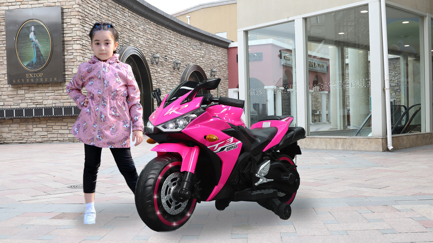 kids motorcycle,12V motorcycle for kids 3 4 5 6 years Boys Girls  12v7ah kids motorcycle ride on toy with Training  Wheels/manual throttle/ drive by hand /Lighting  wheels