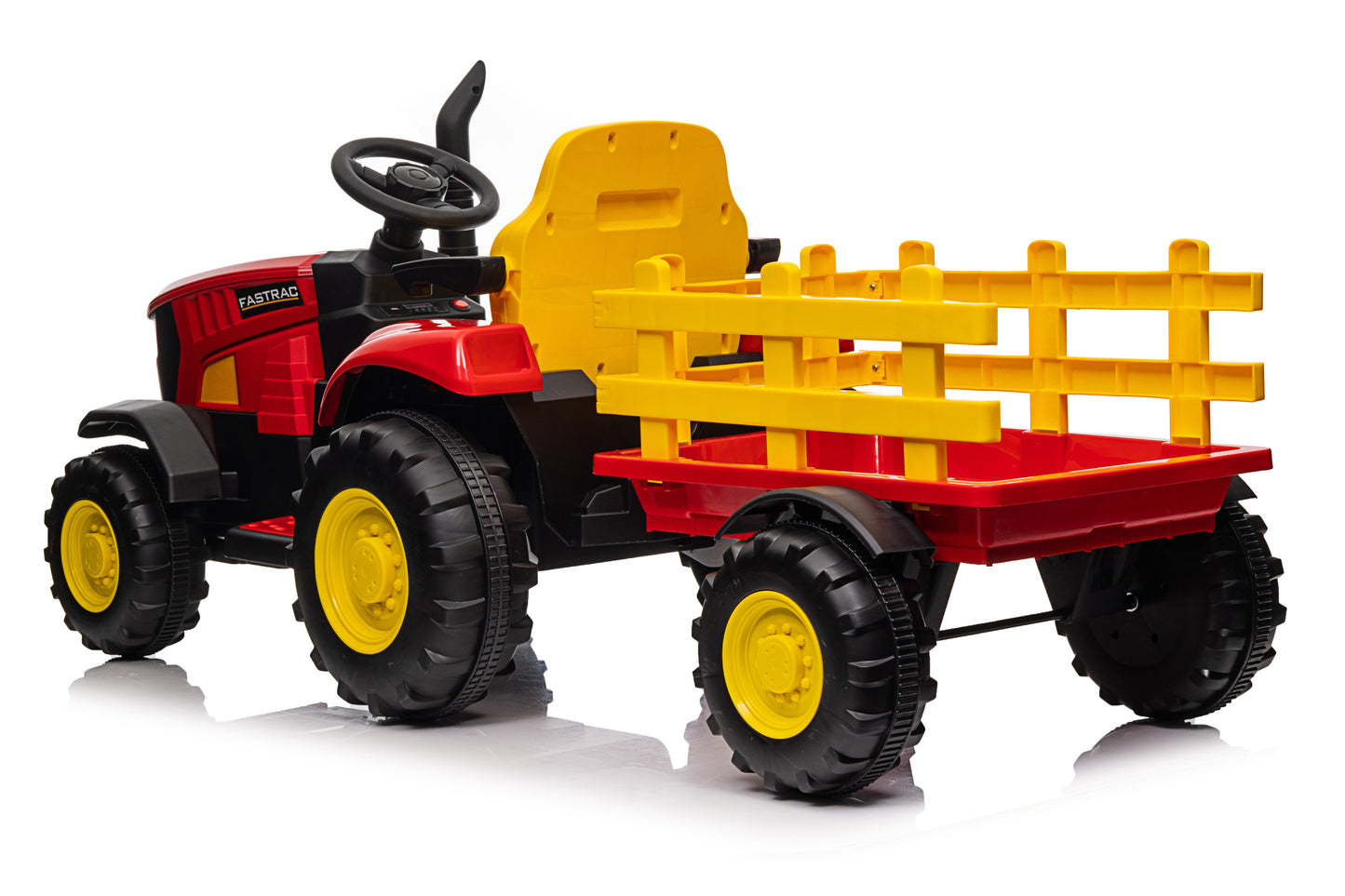 Ride on Tractor, 12 V Battery Powered Electric Vehicle Toy w/Remote Control,music, LED Lights, Removable trailer bucket, Safety Belt