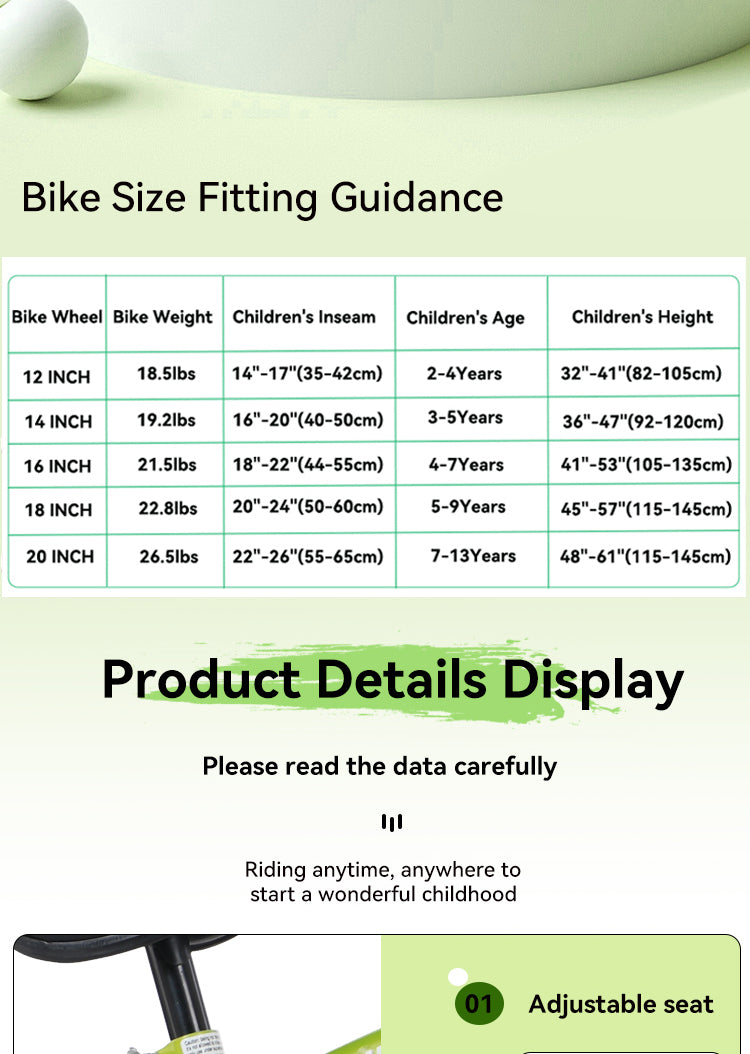 FKZNPJ 16 inch sporty kids bike with training wheels and stand Adjustable saddle Suitable for boys and girls aged 4-8 years tall Height 41-53 inches Available in a variety of colors