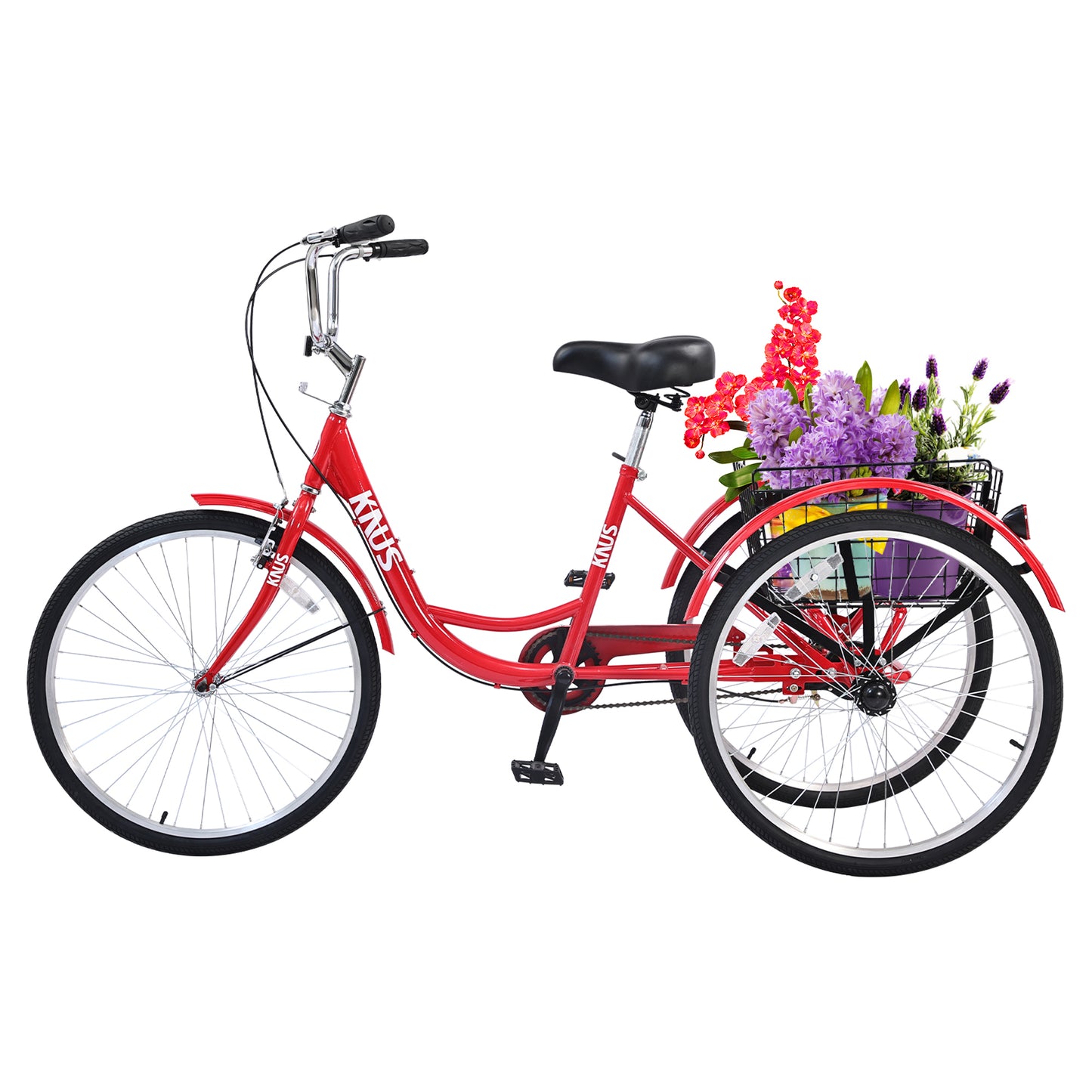 Adult Tricycle Trikes,3-Wheel Bikes,24 Inch Wheels Cruiser Bicycles with Large Shopping Basket for Women and Men