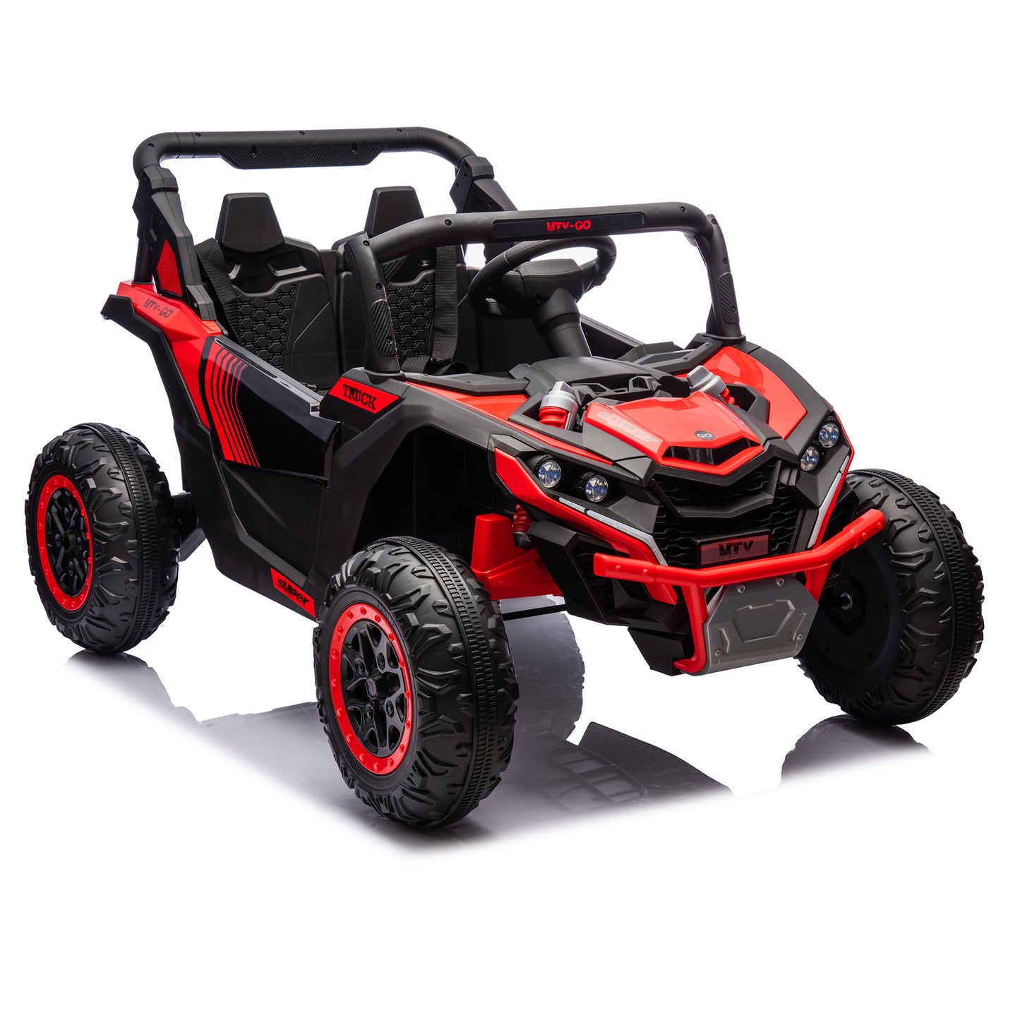 24V Two-Seater Kids Ride On UTV W/Parents Remote Control,Four-Wheel Suspension,Slow Start,Large wheel design,Anti-collision bar,Storage space,Music,USB,Bluetooth,Volume control,LED lights for Kids 3+.