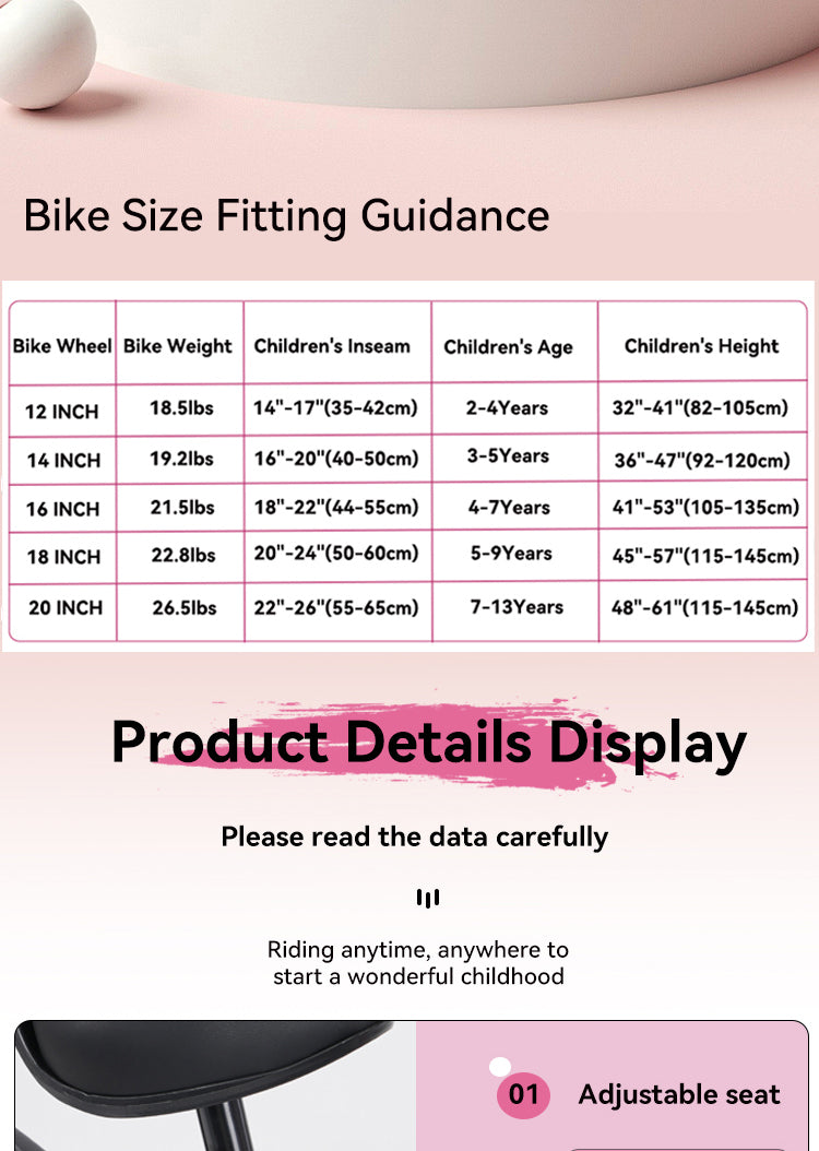 FKZNPJ 18 inch sporty kids bike with training wheels and stand Adjustable saddle Suitable for boys and girls aged 5-10 years tall Height 45-57 inches Available in a variety of colors