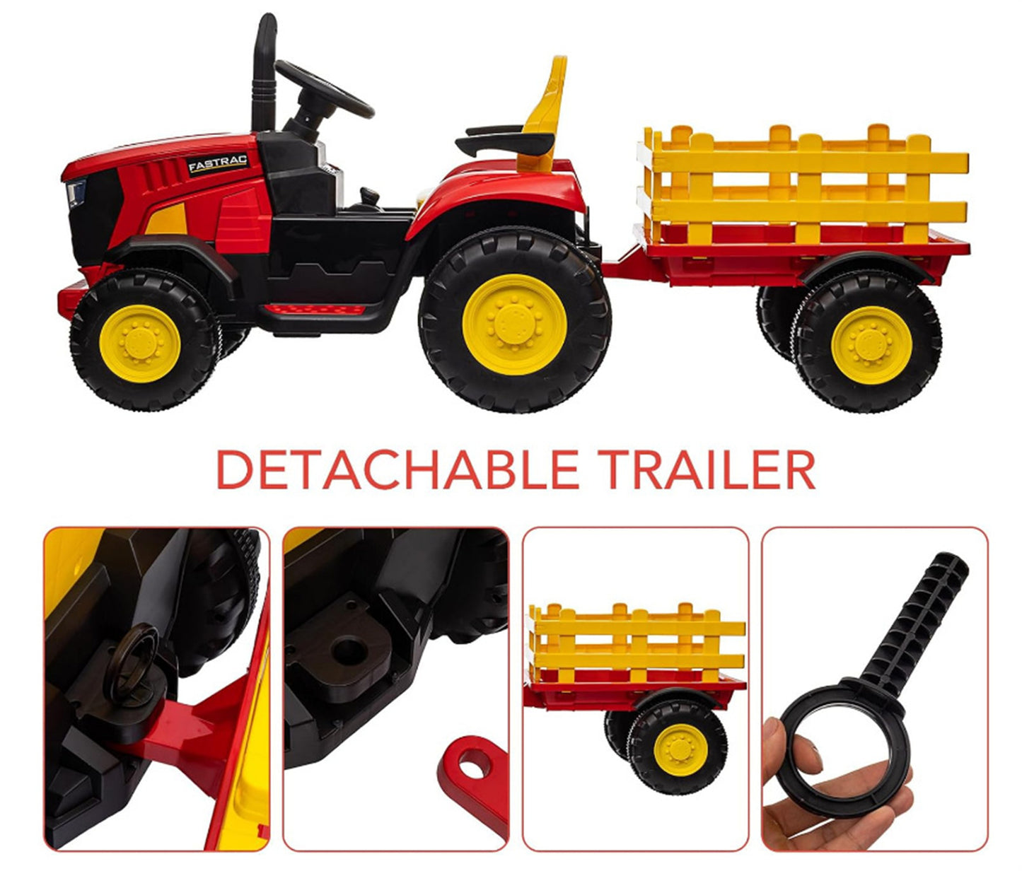 Ride on Tractor, 12 V Battery Powered Electric Vehicle Toy w/Remote Control,music, LED Lights, Removable trailer bucket, Safety Belt