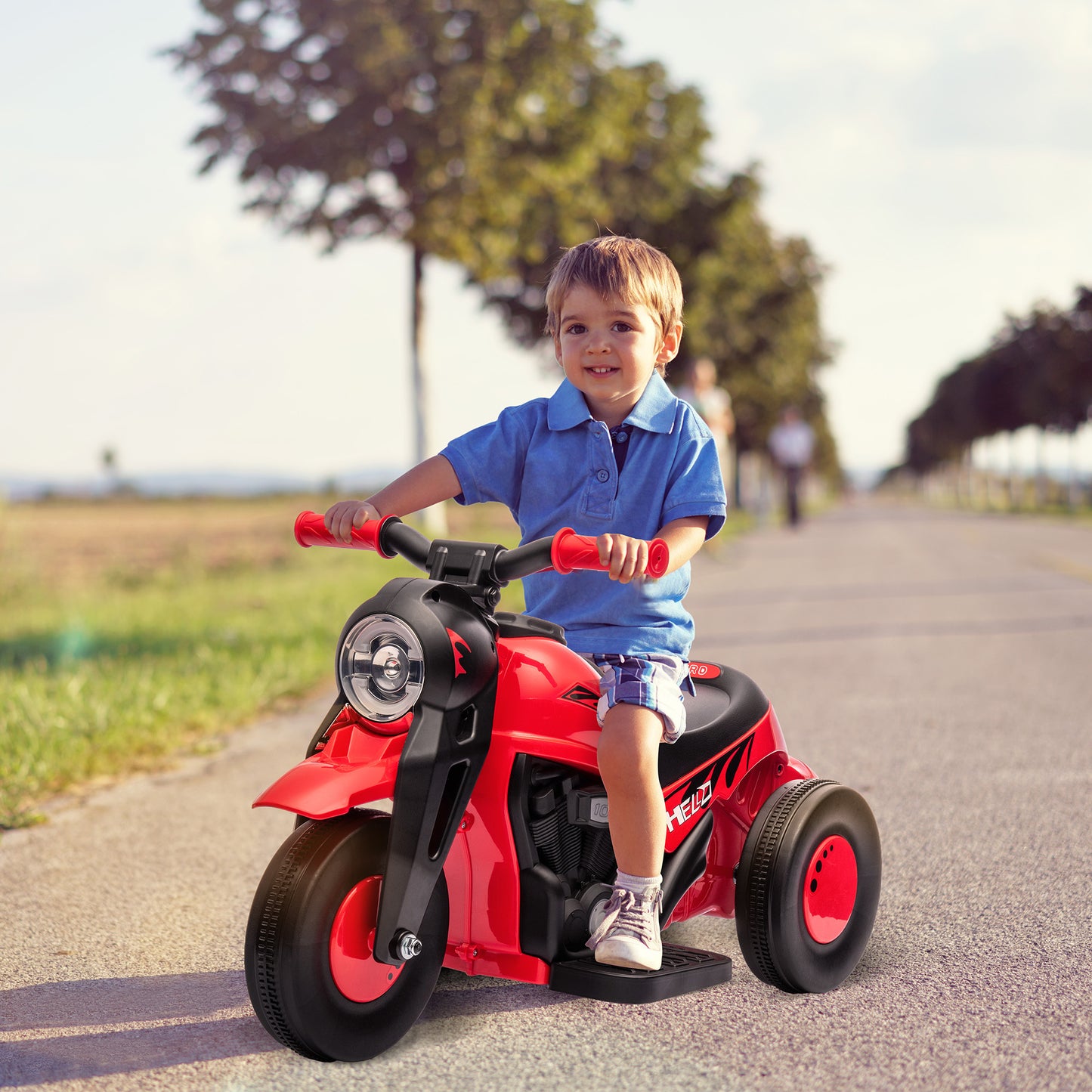 Qaba Ride on Bubble Car, 6V Kids Motorcycle, 3 Wheeled 2 MPH Electric Motorbike for Toddler with LED Headlight, Music, Forward & Reserve, Red