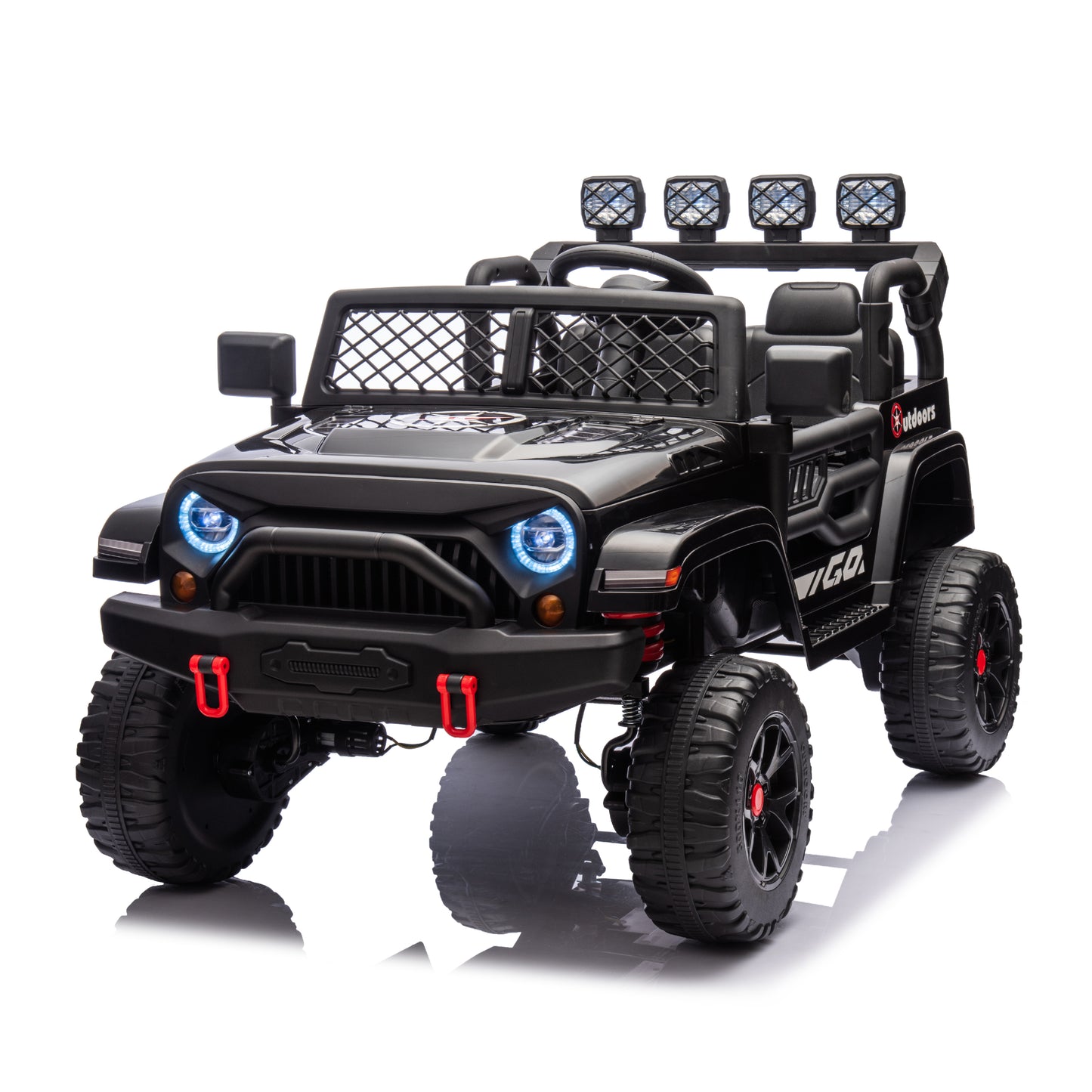 Black,24V 2 Seater Ride On Truck Car, 4WD motors, with 2.4G Remote Control,Metal Suspension,Soft Start,Music, LED Light,Outdoor/Off road/Electric Car,Toys Gifts