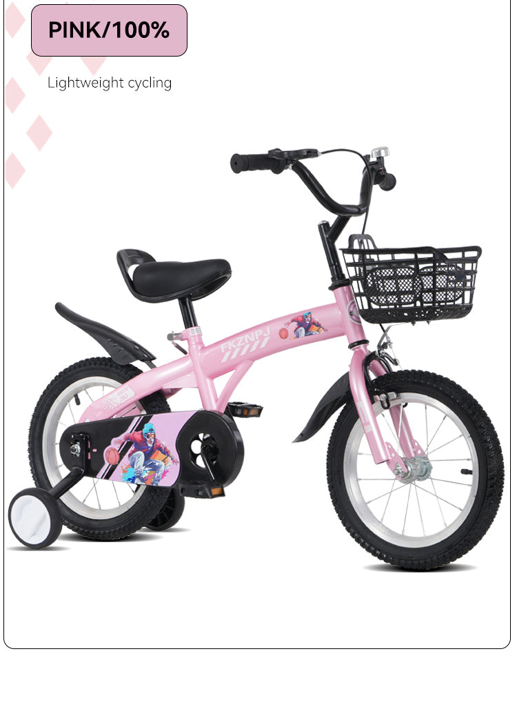 FKZNPJ 16 inch sporty kids bike with training wheels and stand Adjustable saddle Suitable for boys and girls aged 4-8 years tall Height 41-53 inches Available in a variety of colors