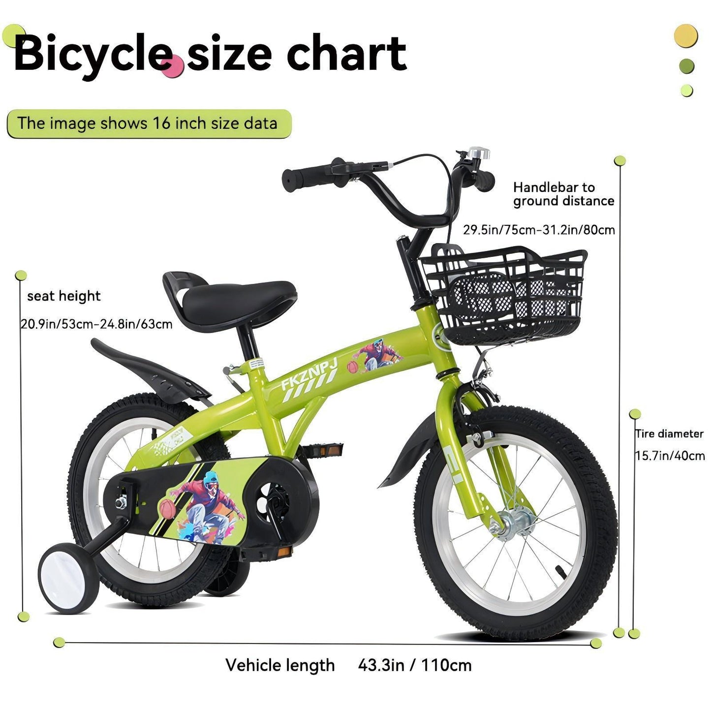 FKZNPJ 16 inch sporty kids bike with training wheels and stand Adjustable saddle Suitable for boys and girls aged 4-8 years tall Height 41-53 inches Available in a variety of colors