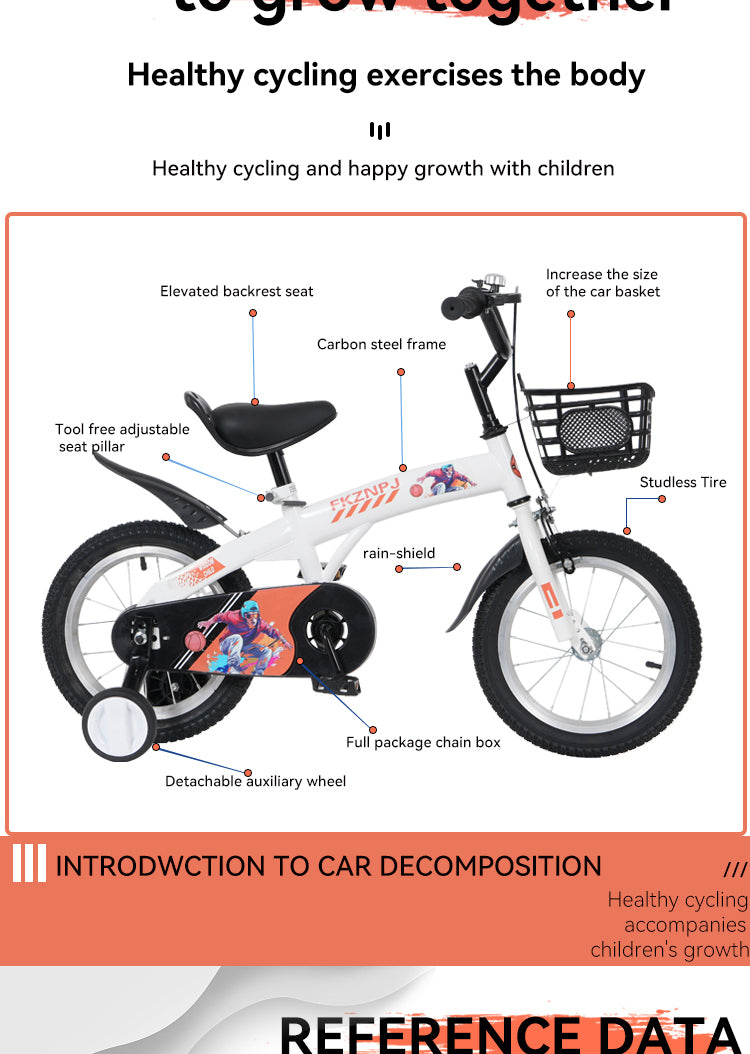 FKZNPJ 18 inch sporty kids bike with training wheels and stand Adjustable saddle Suitable for boys and girls aged 5-10 years tall Height 45-57 inches Available in a variety of colors