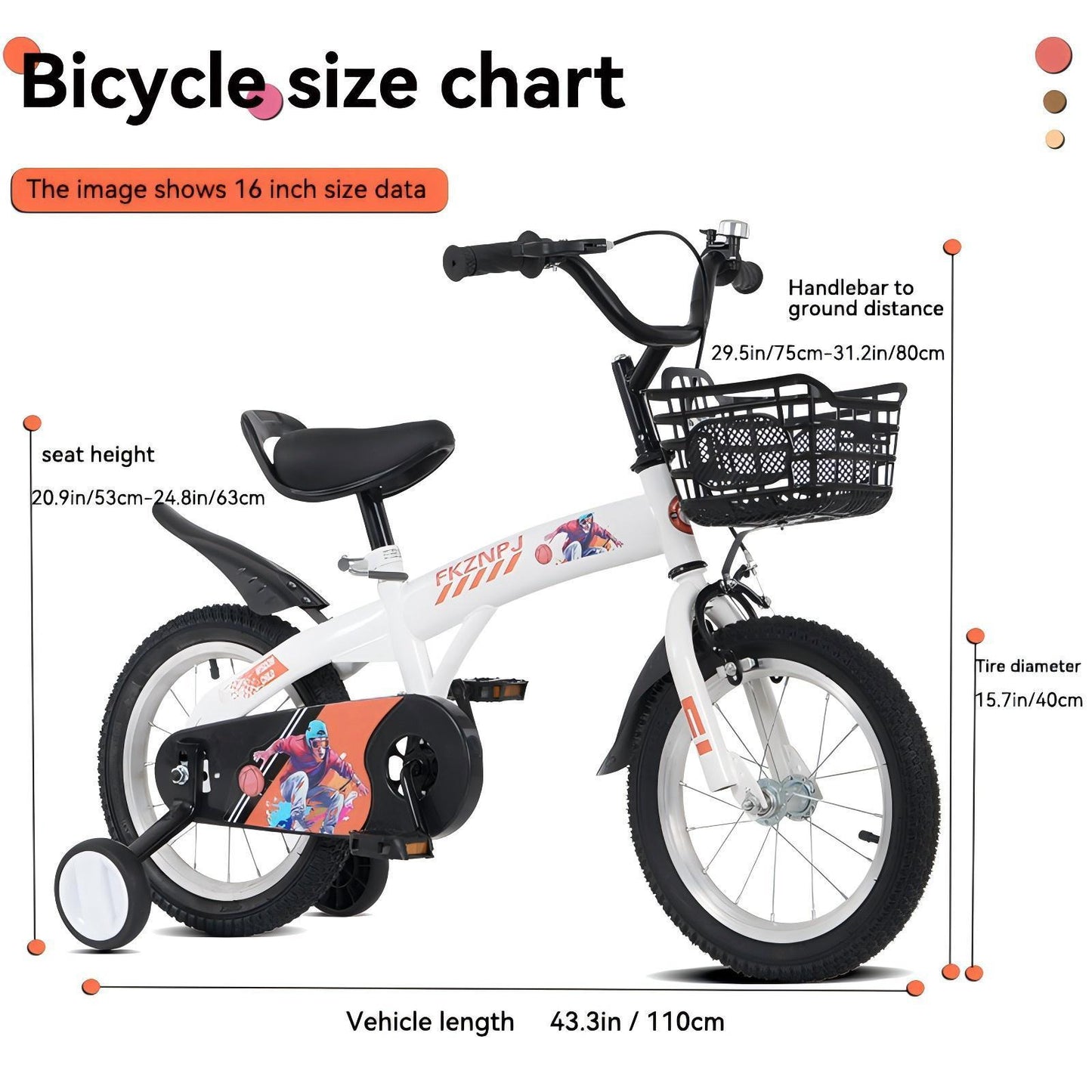 FKZNPJ 16 inch sporty kids bike with training wheels and stand Adjustable saddle Suitable for boys and girls aged 4-8 years tall Height 41-53 inches Available in a variety of colors