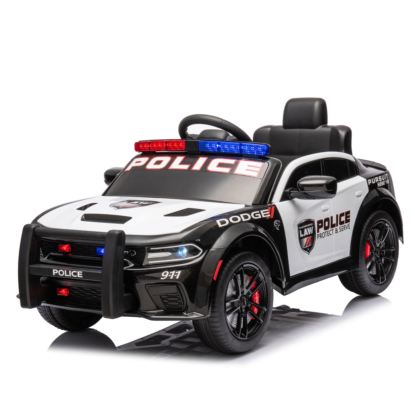 Licensed Dodge Charger,12v Kids ride on police car W/Parents Remote Control,anti-collision bar,Front& top alarm light design,Police car sticker,megaphone,three-speed,slow start,Four wheel suspension.