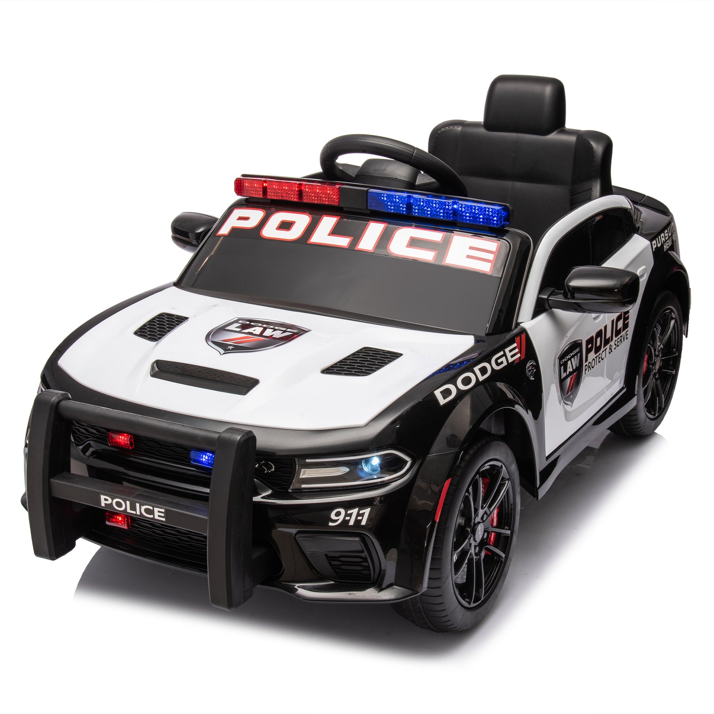 Licensed Dodge Charger,12v Kids ride on police car W/Parents Remote Control,anti-collision bar,Front& top alarm light design,Police car sticker,megaphone,three-speed,slow start,Four wheel suspension.