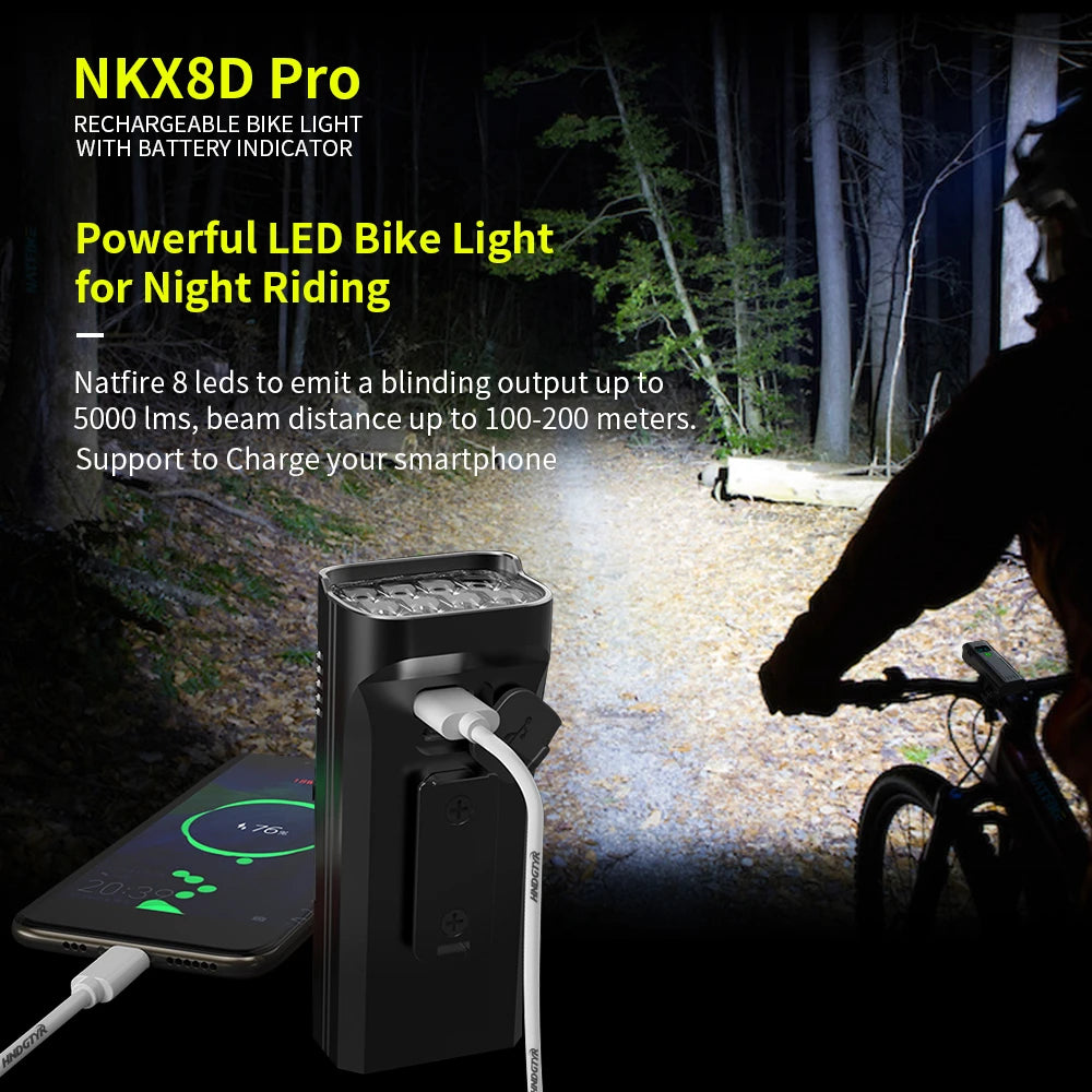 NATFIRE 10000mAh 5000LM MTB Bicycle Front Light Bicycle 8*LED Front Bike Light Headlight Bike Accessories USB Rechargeable