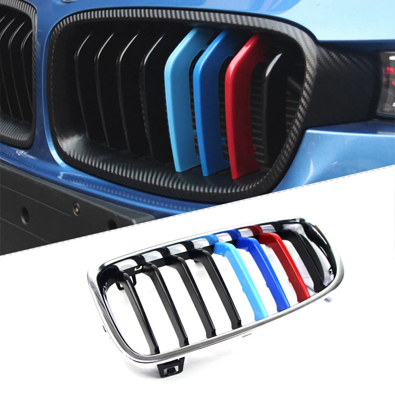 Atreus 3pcs 3D Car Front Grille Trim Strips Cover Motorsport Stickers For BMW F30 F10 3 5 Series M Power Performance Accessories