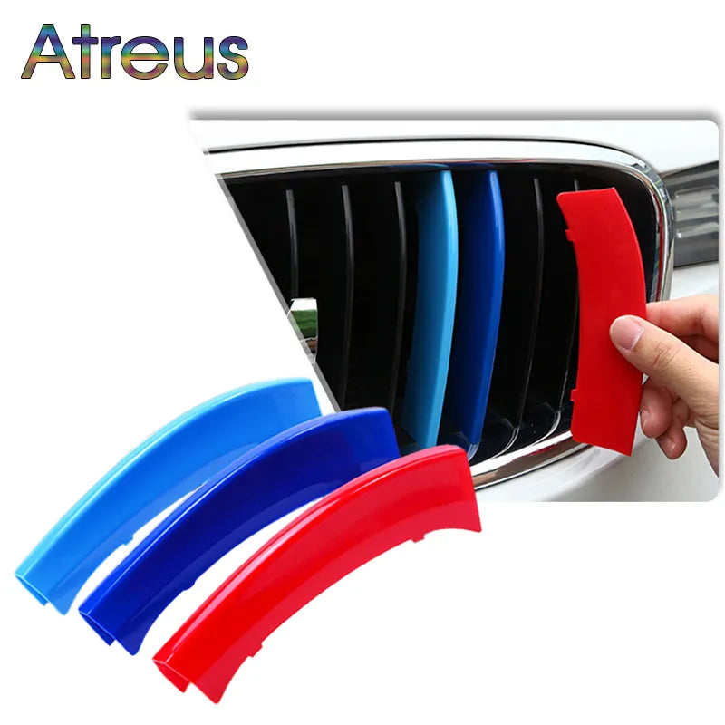 Atreus 3pcs 3D Car Front Grille Trim Strips Cover Motorsport Stickers For BMW F30 F10 3 5 Series M Power Performance Accessories