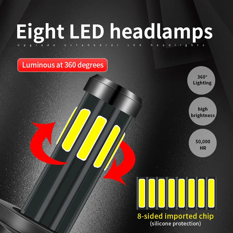 Car Headlight 8 Side LED Bulbs COB Chip 20000LM H1 H3 H4 LED Lamp H7 H11 9005 HB3 HB4 9006 6000k Auto Fog Lights