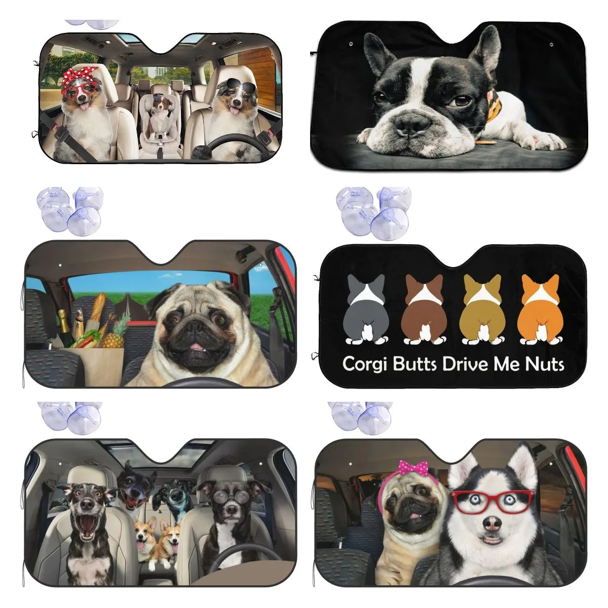 The Pug Dog Anime Windshield Sun Shade for Car SUV Truck Front Window Sun Shade Accessory Visor Protector Shield Cover