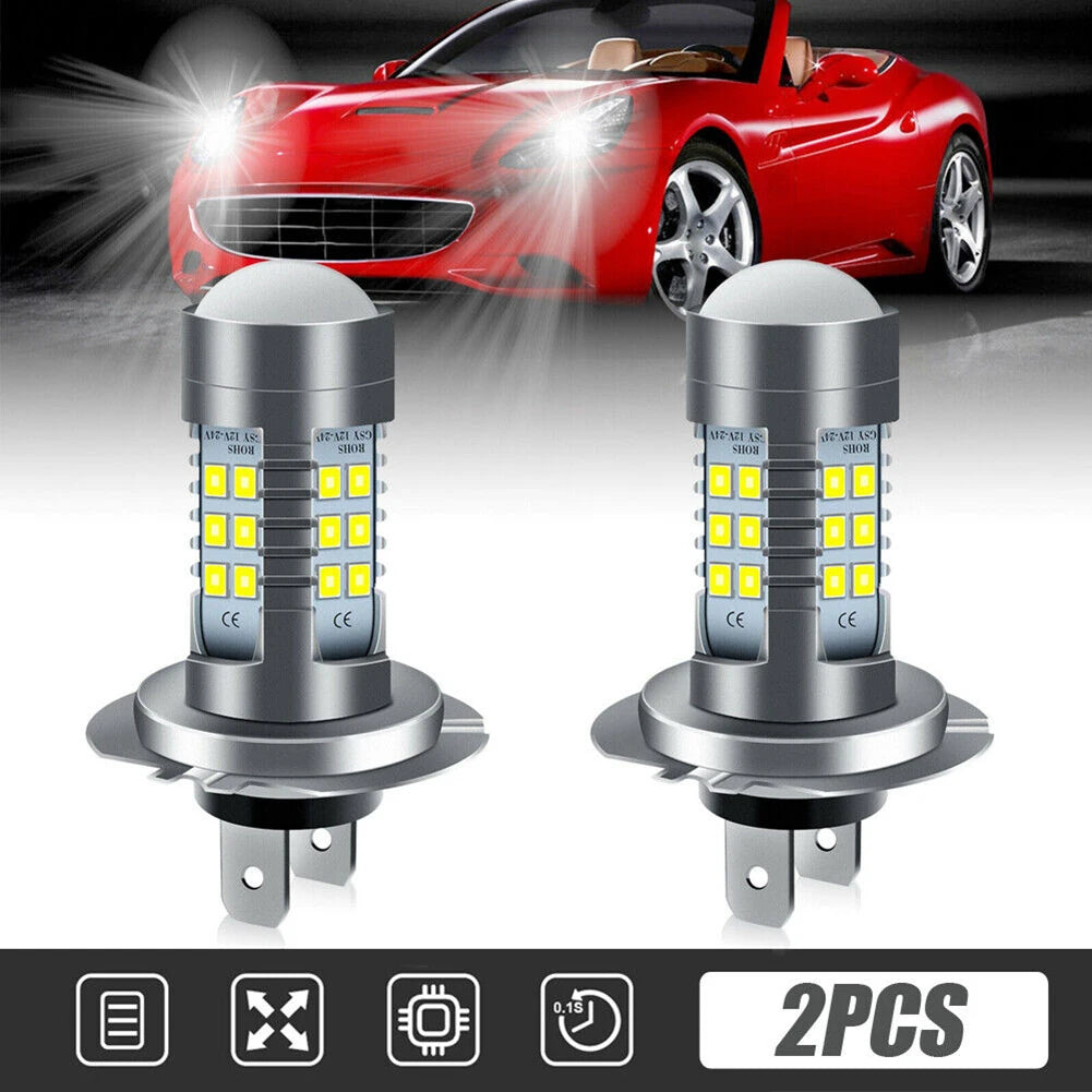 2x H7 LED Headlight Bulb Kit High/Low Beam Super Bright 6000K White High Power Fog Light Bulb 12V Automotive LED Fog Lights