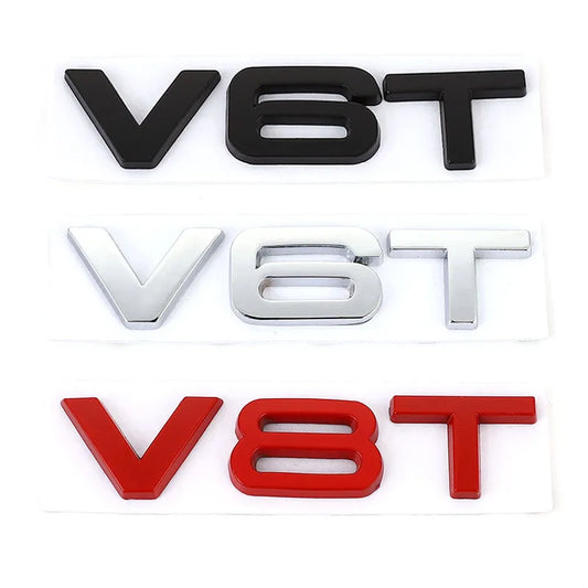 Car Sticker 3D V6T V8T Logo Metal Emblem Badge Decals Displacement Stickers for Audi S3 S4 S5 S6 S7 S8 A4L A5 A6L A7 Q3 Q5 Q7