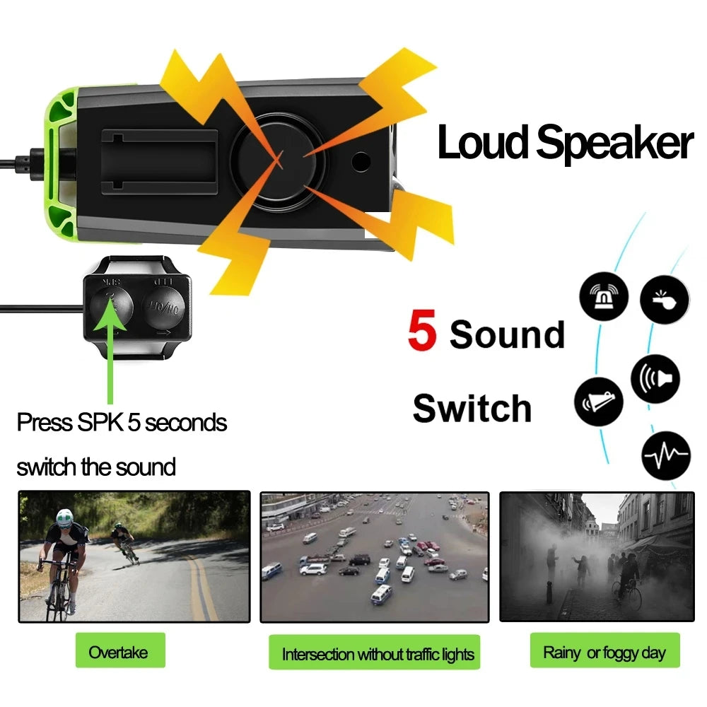 4 Mode USB Bike Light Lamp Bicycle Computer 3 Mode Horn Flashlight Cycle Bike Speedometer Led Front Lights Cycling Headlight