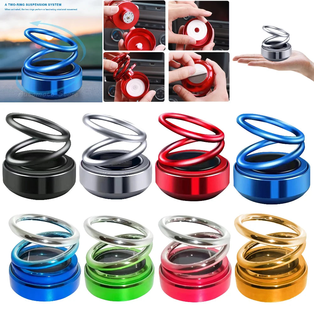 Car Air Freshener Solar Powered Double Ring Rotating Air Cleaner Automobile Interior Perfume Fragrance Diffuser Aromatherapy