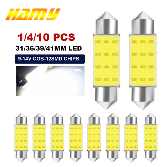 1/4/10 C10W C5W LED COB Festoon 31mm 36mm 39mm 41/42mm 12V White Bulbs For Cars License plate Interior Reading Light 6500K 12SMD