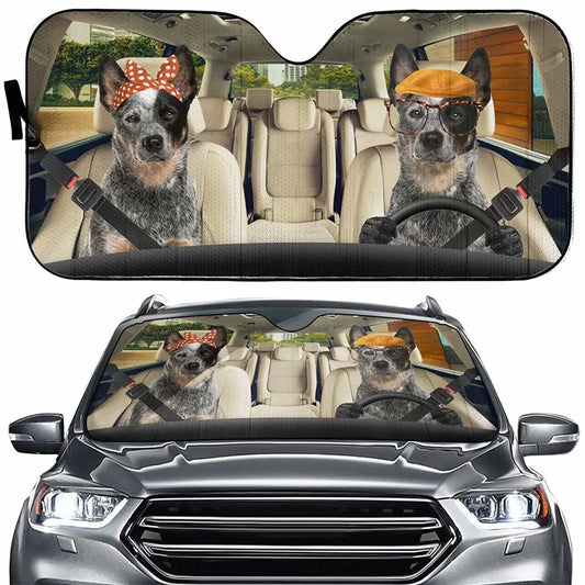 Australian Cattle Dog Driver Car Sun Shade for Front Windshield,Funny Animal Curtain Sun Visor for Car Keep Your Vehicle Cool,UV