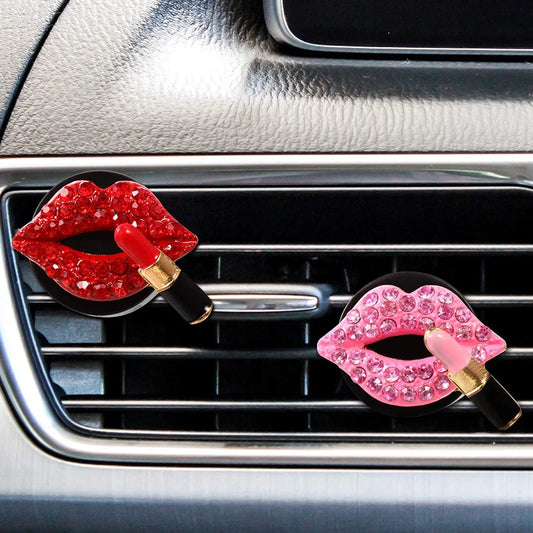 Car Perfume Clip Car Air Outlet Clip Ornament Aromatherapy Diamond Red Lip Car Air Freshener Vent Clip Auto Interior Decoration