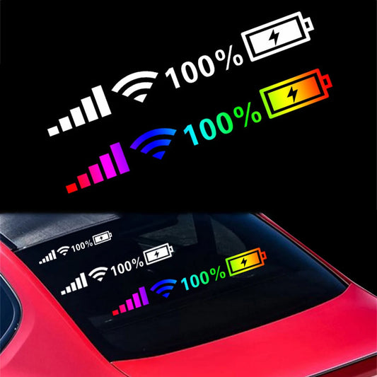 Car Reflective Sticker Front and Rear Windshield Sticker 100% Wifi Battery Level Signal Funny Decal Decor Auto Decor Accessories