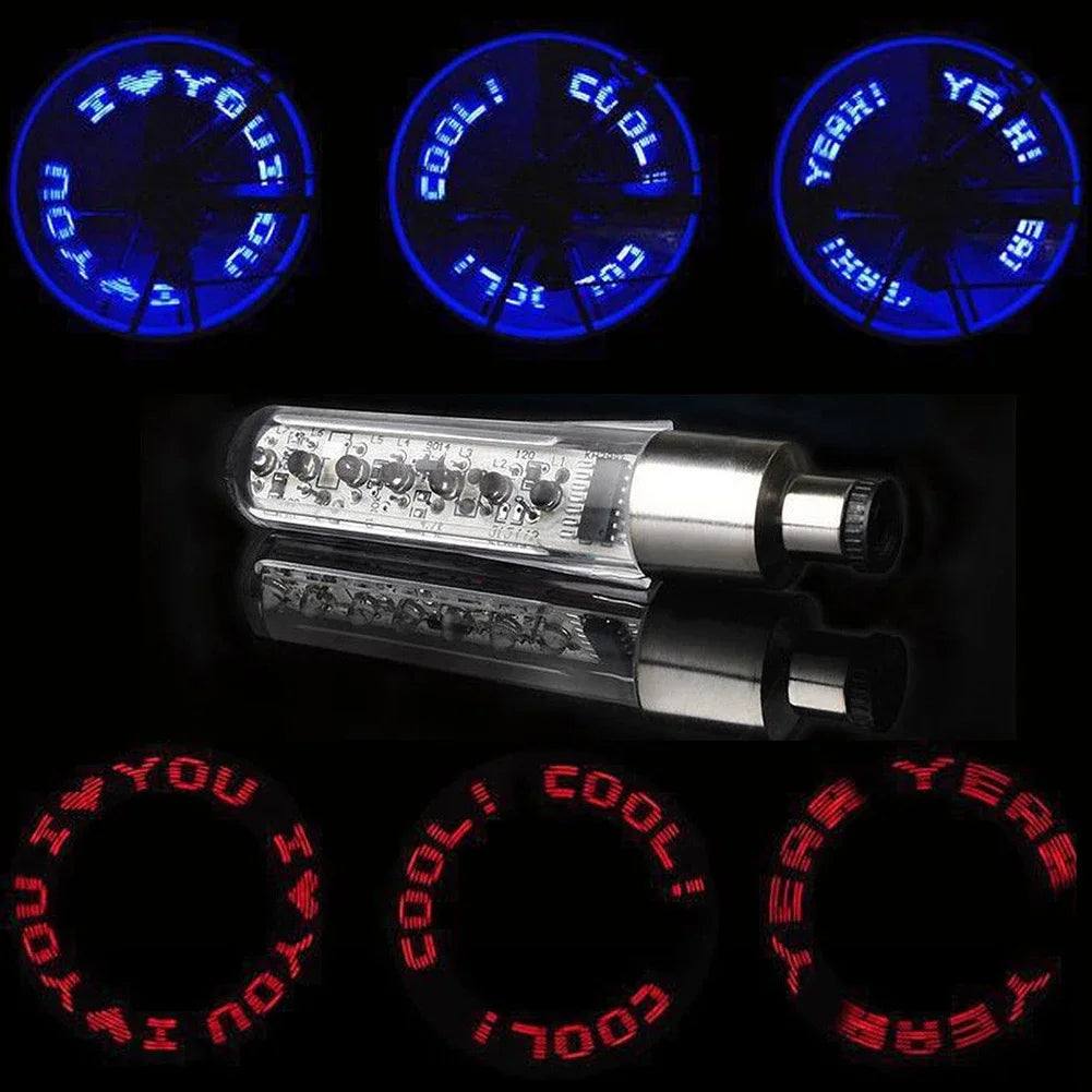 1Pcs Neon Bike Spoke Lights Bicycle Valve Cap Flash Letter Neon Lamp LED Wheel Spoke Decorate Light Bike Motorcycle Accessories