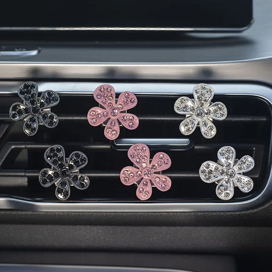 Car Air Freshener Diffuser Charms Car Interior Decor Rhinestone Diamond Crystal Flower Car Air Outlet Perfume Clip Accessories