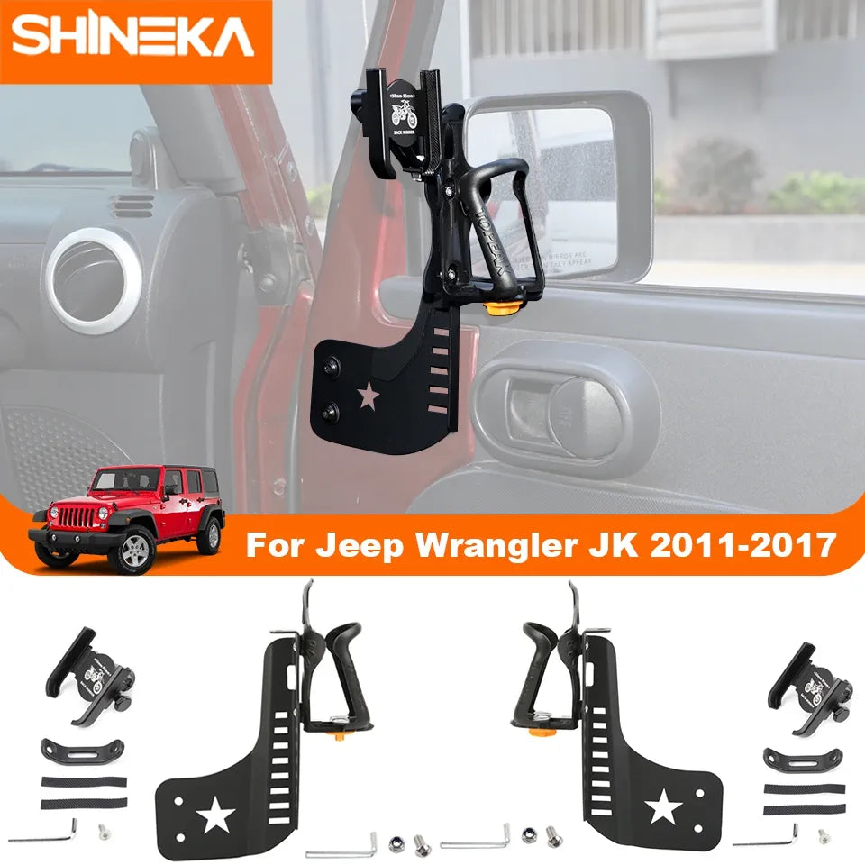 SHINEKA Car Front Door Side Water Cup Bracket Drinks Holders Phone Holder For Jeep Wrangler JK 2011-2017 Interior Accessories