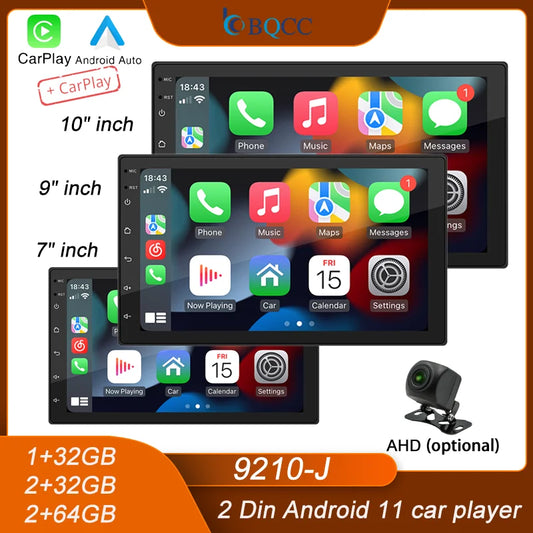 BQCC 4core 2 Din Car Radio Androidauto Carplay Android 11 4G GPS Car Audio 7"/9"/10" WIFI BT IPS Automotive Multimedia Player