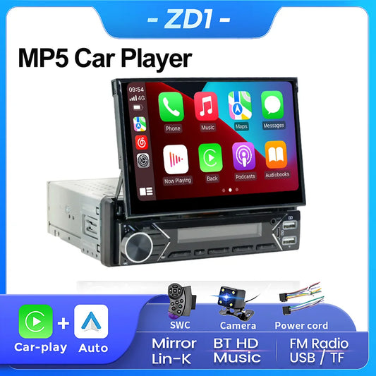 1 din 7" Retractable Screen MP5 Player Car Radio Android Auto Carplay Universal GPS Navigation Car Multimedia Intelligent System